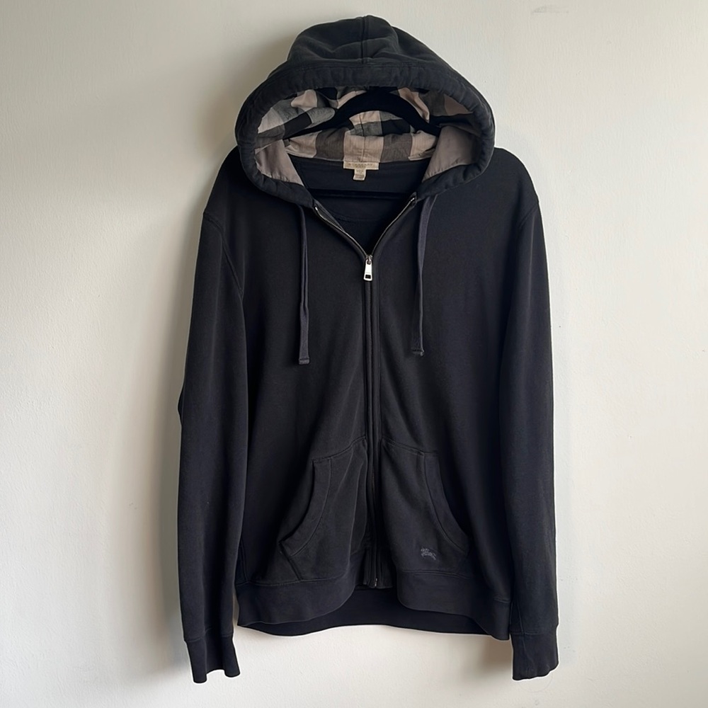 Black Burberry men’s zip front hoodie in XXL